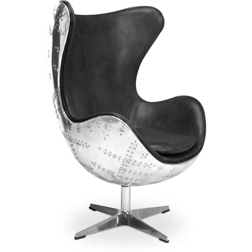  Design Armchair with Armrests - Egg Design - Leather and Metal - Cocoon image 8