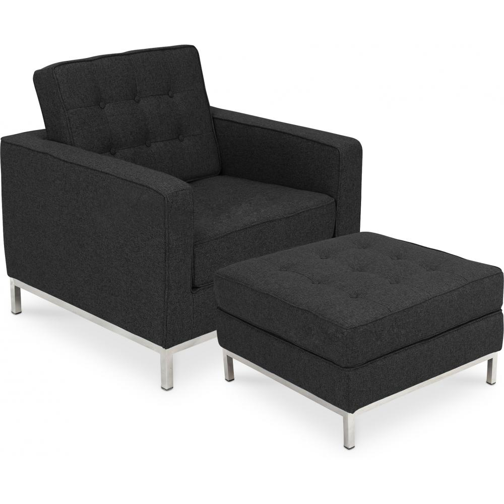  Buy Designer Armchair with Footrest - Upholstered in Cashmere - Konel Black 16513 - in the UK
