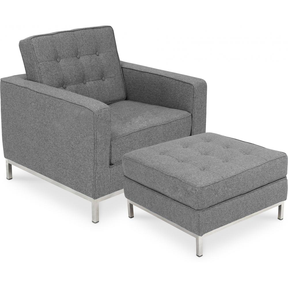  Buy Designer Armchair with Footrest - Upholstered in Cashmere - Konel Light grey 16513 - in the UK