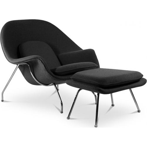  Buy Designer Armchair with Footrest - Upholstered in Fabric - Womb Black 16503 - in the UK