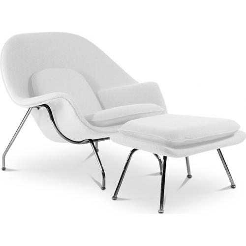  Buy Designer Armchair with Footrest - Upholstered in Fabric - Womb White 16503 - in the UK