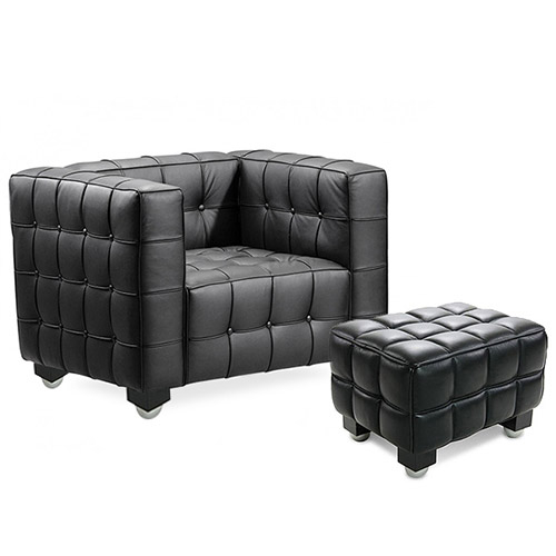  Buy Armchair with Footrest - Upholstered in Padded Leather - Nubus Black 13187 - in the UK