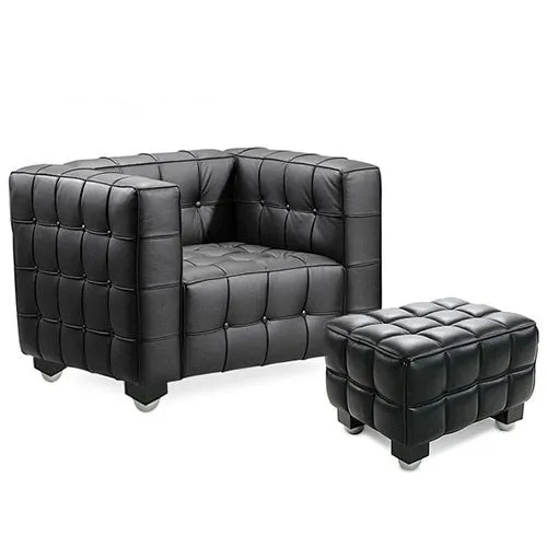Armchair with Footrest - Upholstered in Padded Leather - Nubus image 8
