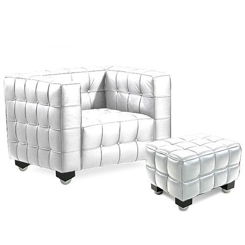  Buy Armchair with Footrest - Upholstered in Padded Leather - Nubus White 13187 - in the UK