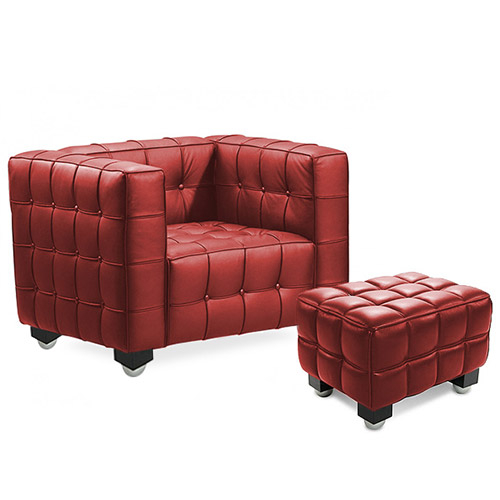  Buy Armchair with Footrest - Upholstered in Padded Leather - Nubus Cognac 13187 - in the UK