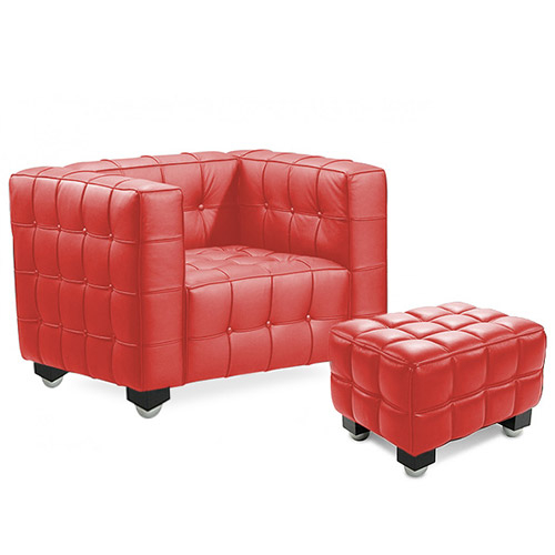  Buy Armchair with Footrest - Upholstered in Padded Leather - Nubus Red 13187 - in the UK