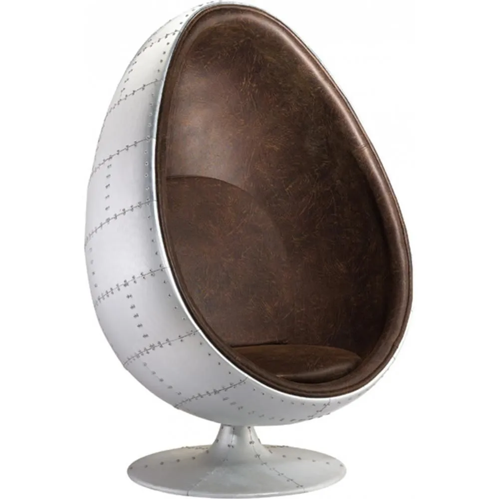 Aviator Style Egg Design Armchair - Upholstered in Faux Leather - Eny image 8