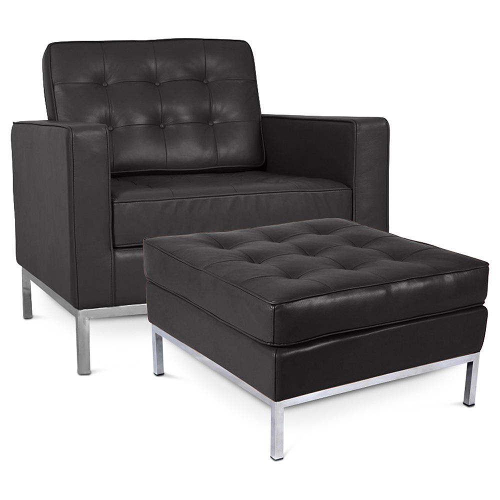  Buy Designer Armchair with Footrest - Upholstered in Faux Leather - Konel Black 16514 - in the UK