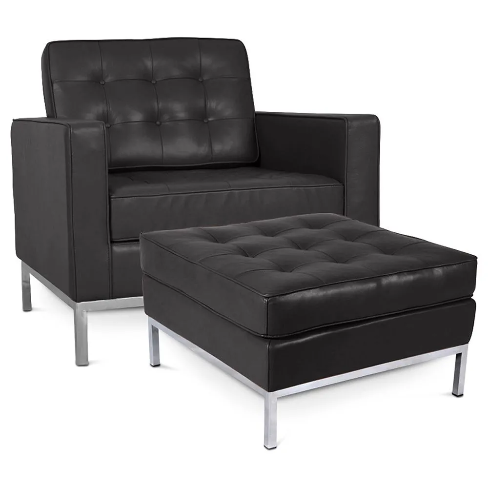 Designer Armchair with Footrest - Upholstered in Faux Leather - Konel image 8