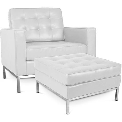  Buy Designer Armchair with Footrest - Upholstered in Faux Leather - Konel White 16514 - in the UK