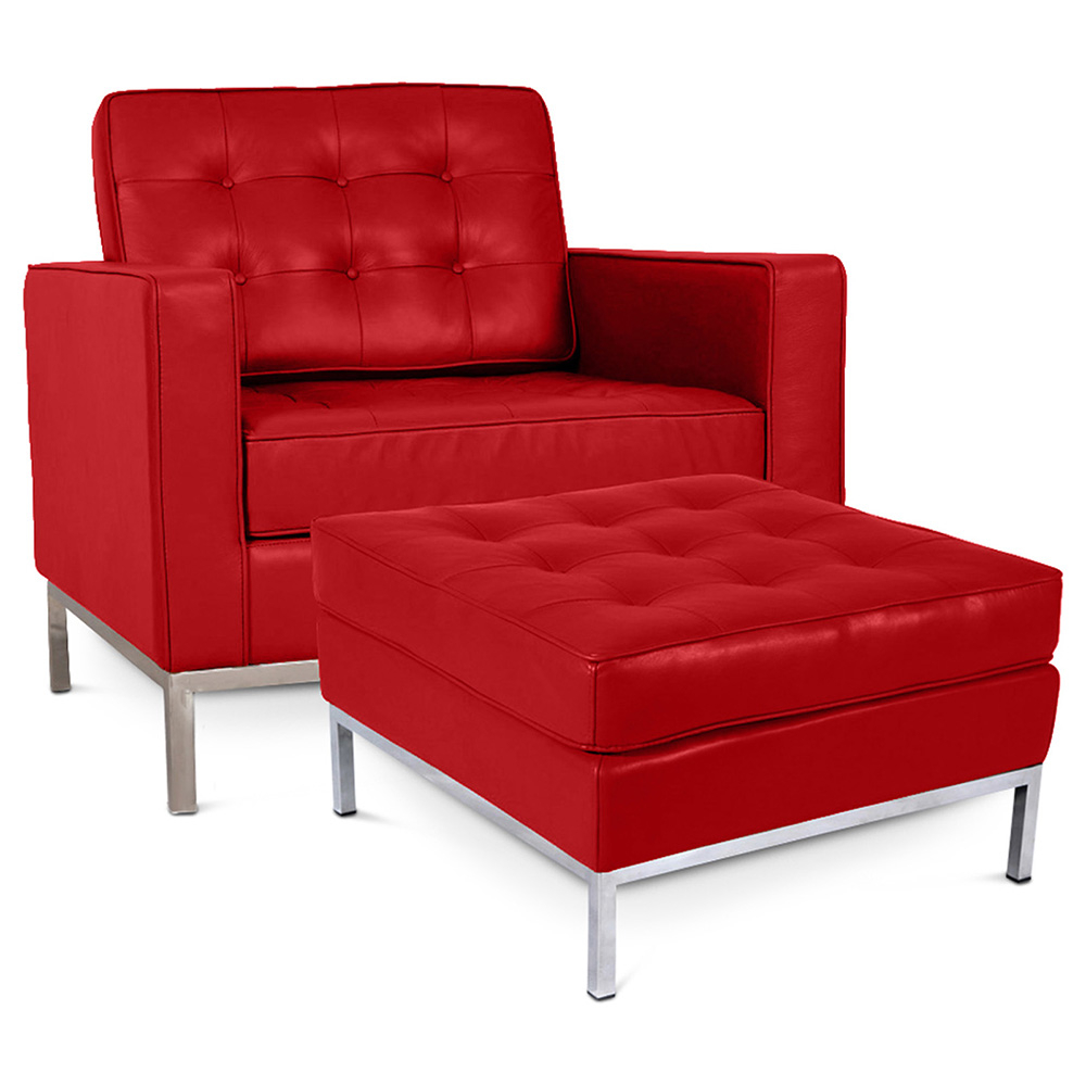  Buy Designer Armchair with Footrest - Upholstered in Faux Leather - Konel Red 16514 - in the UK