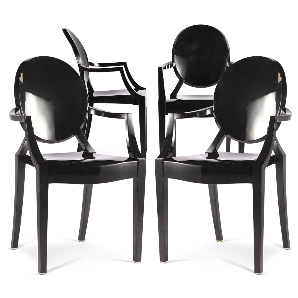  Buy Pack of 4 Dining Chairs - Transparent - Design with Armrests - Louis XIV Black 16464 - in the UK