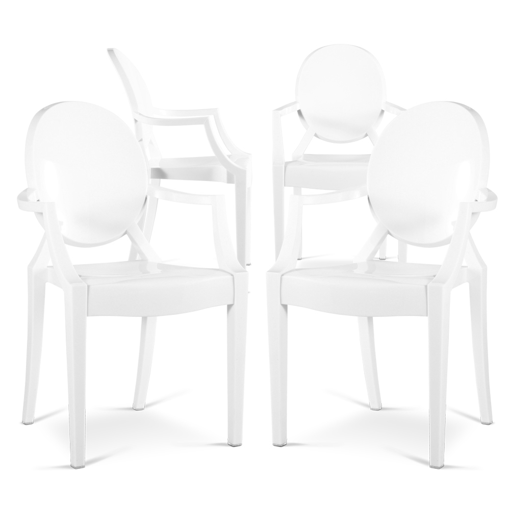  Buy Pack of 4 Dining Chairs - Transparent - Design with Armrests - Louis XIV White 16464 - in the UK