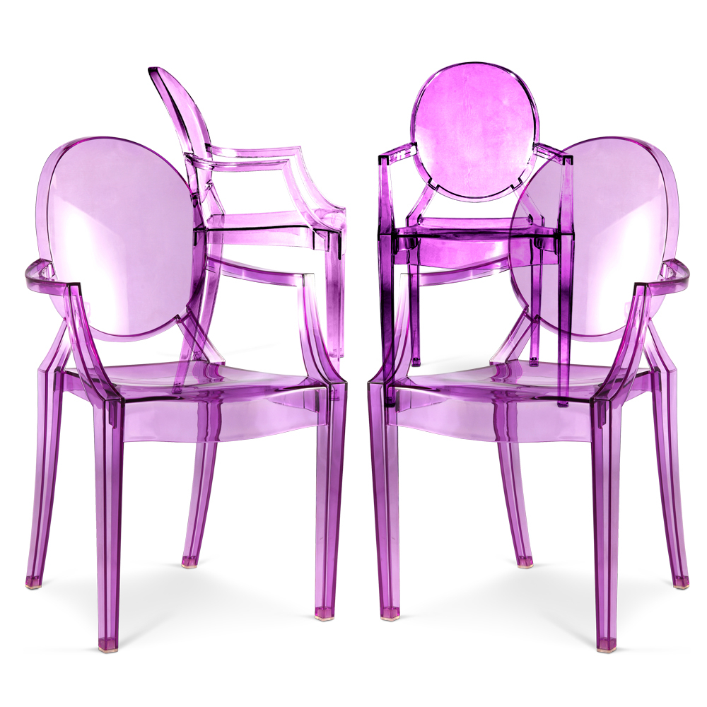  Buy Pack of 4 Dining Chairs - Transparent - Design with Armrests - Louis XIV Purple transparent 16464 - in the UK