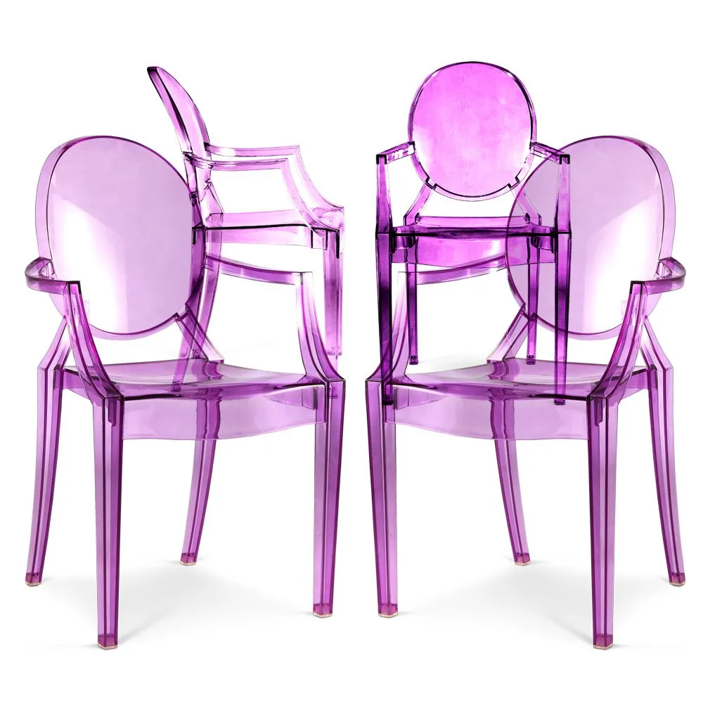 Pack of 4 Dining Chairs - Transparent - Design with Armrests - Louis XIV image 8