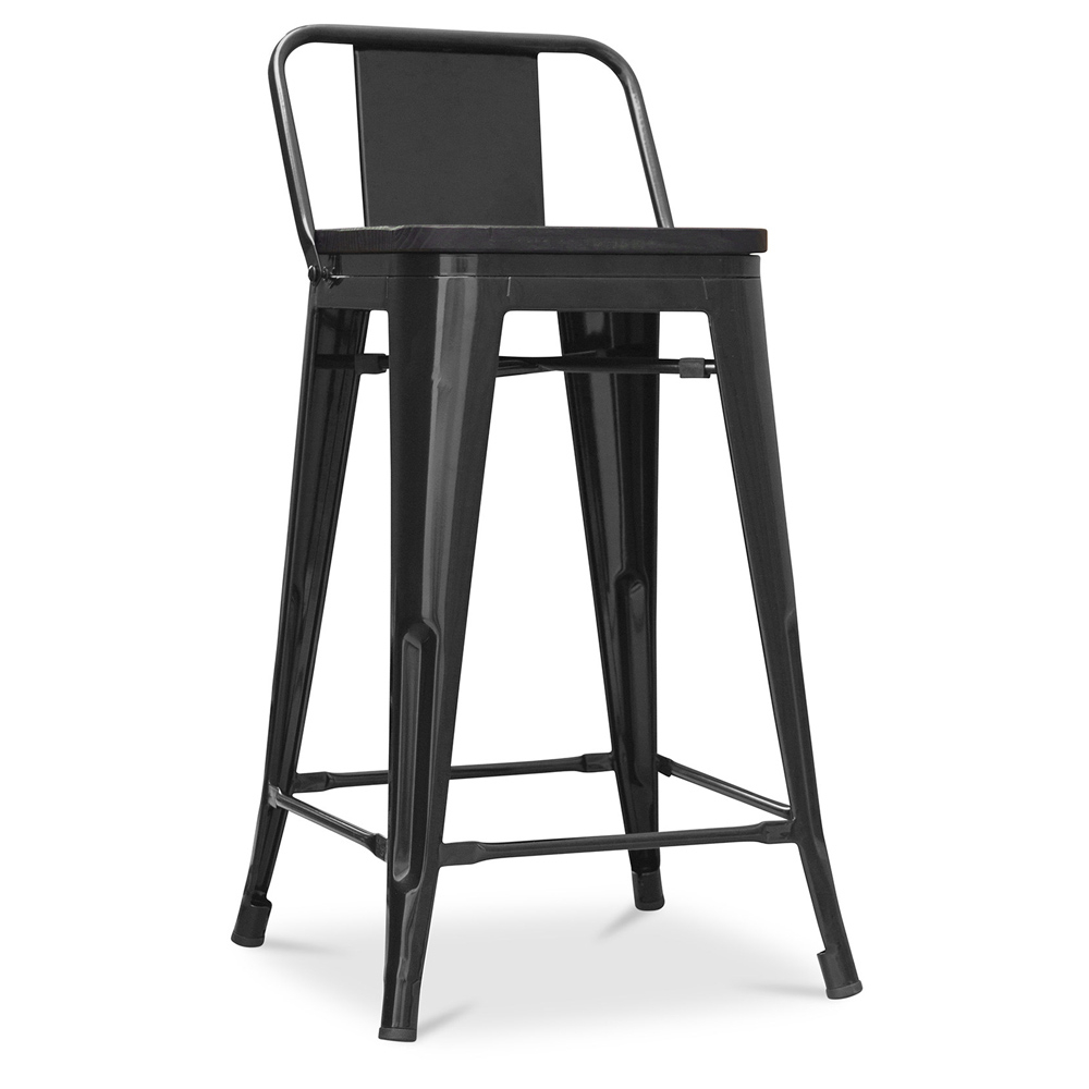  Buy Industrial Design Bar Stool with Backrest - Wood & Steel - 60 cm - Stylix Black 59117 - in the UK