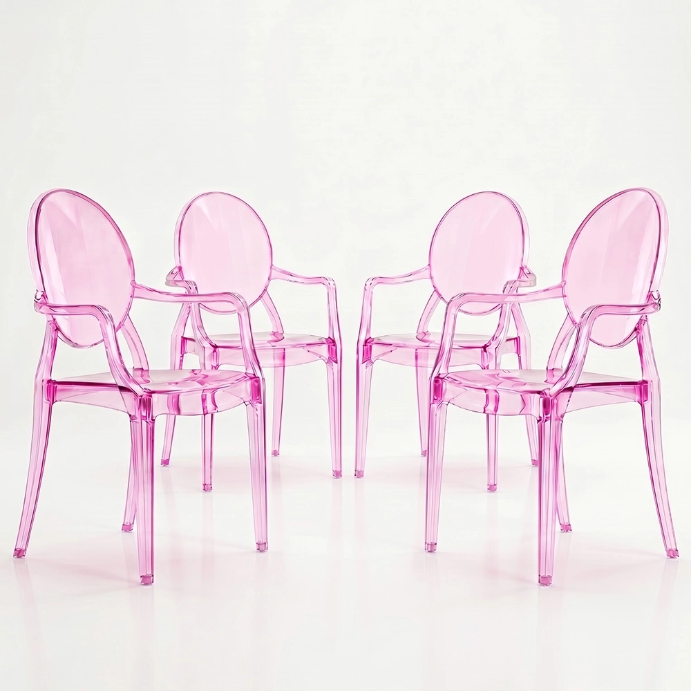 Pack of 4 Dining Chairs - Transparent - Design with Armrests - Louis XIV image 8