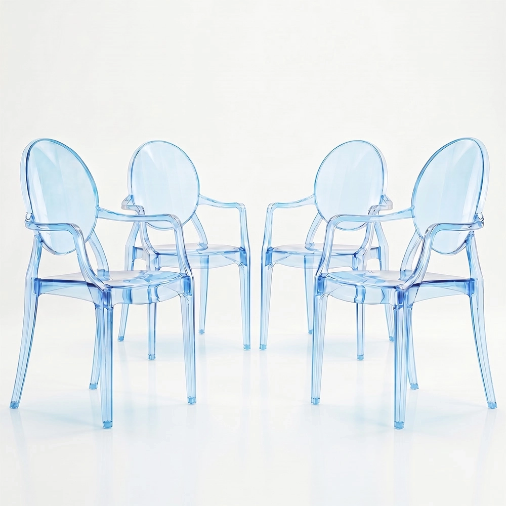 Pack of 4 Dining Chairs - Transparent - Design with Armrests - Louis XIV image 8