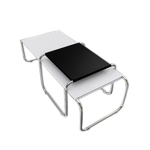  Buy Set of 2 Stackable Coffee Tables - Wood and Steel - Lacky White / Black 13310 - in the UK