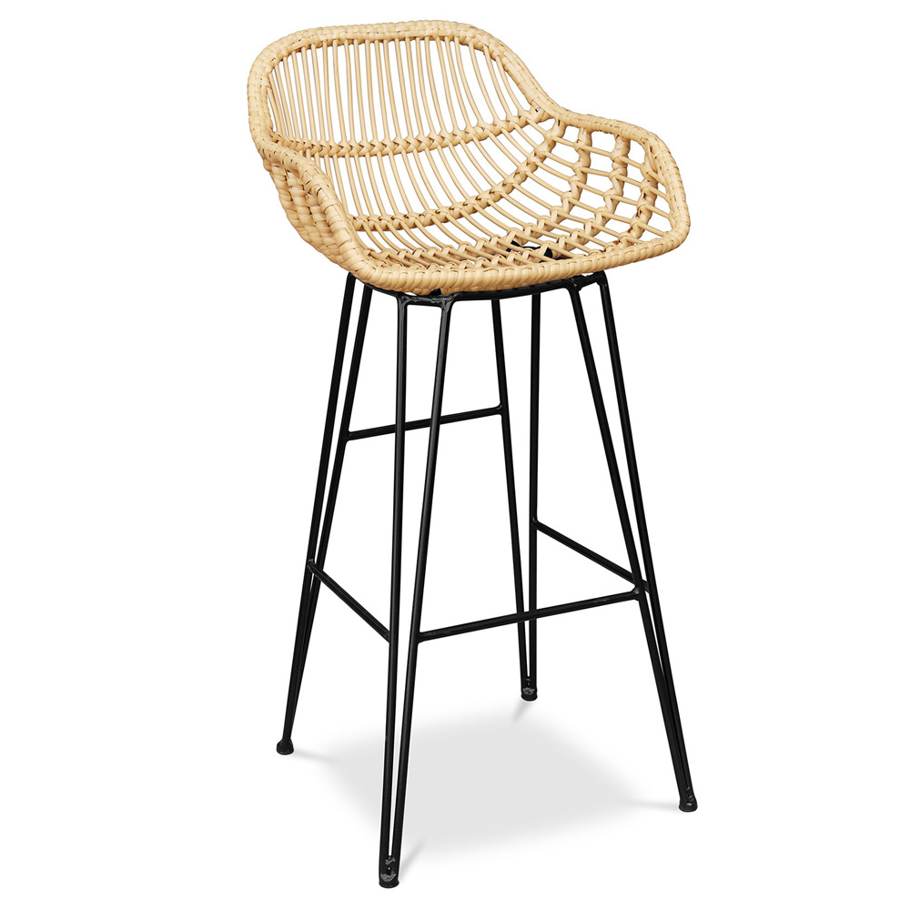  Buy Rattan Bar Stool with Armrests - Boho Bali Style - 75cm - Many Natural wood 59256 - in the UK
