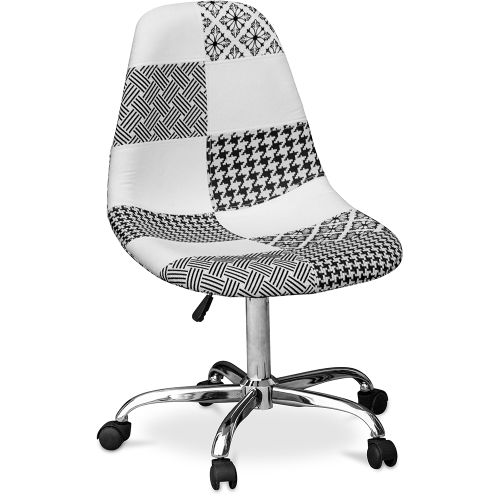 Office Chair with Castors Desk Chair Upholstered in Black and White Patchwork Denisse