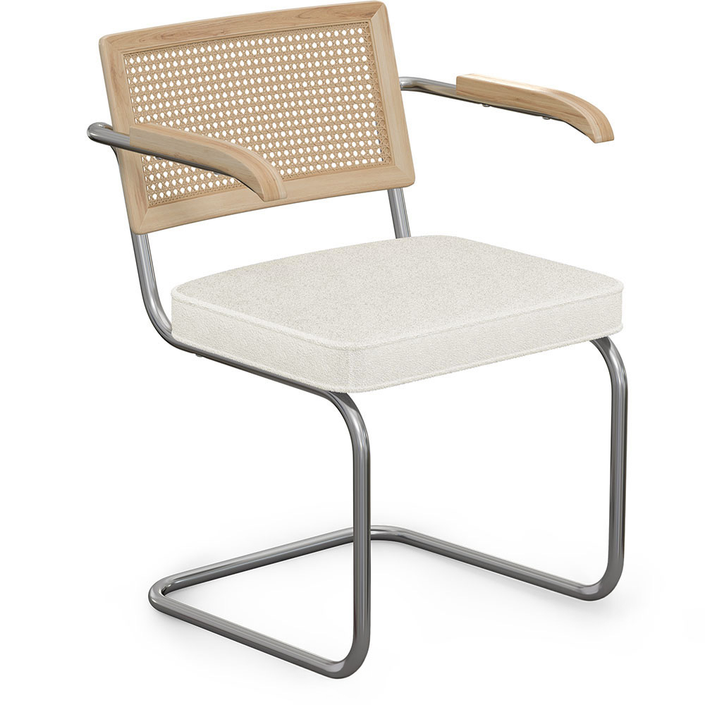Dining Chair with Armrests - Upholstered in Bouclé Fabric - Wood and Rattan - Birey image 8