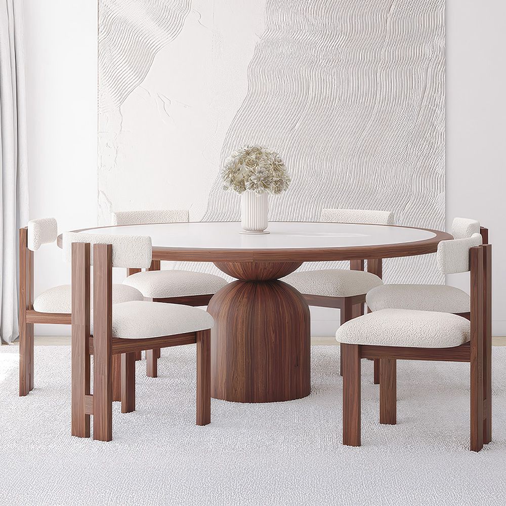 Set Dining Table Round with 6 Wooden Chairs - Minimalist Design - Ivette image 8